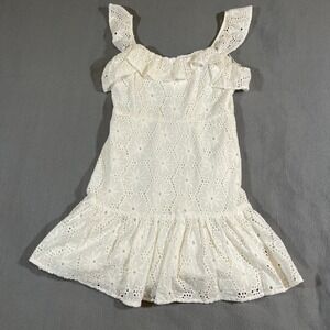 Lulus White Eyelet Ruffle Sleeveless Mini Dress Biscay Womens Size S Lace Floral